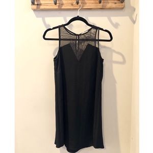 LUSH Sleeveless Black Shift Dress Mesh Detail